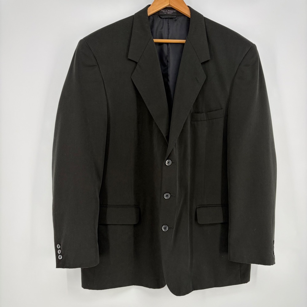 Jeffrey Banks Mens Black Three Button Blazer Sport Coat Jacket Size 48L RN 84125